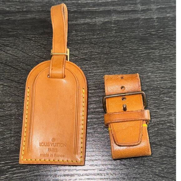 Authentic Louis Vuitton Vachetta Leather Name Luggage Tag And Poignet Set SN930 - Picture 1 of 5